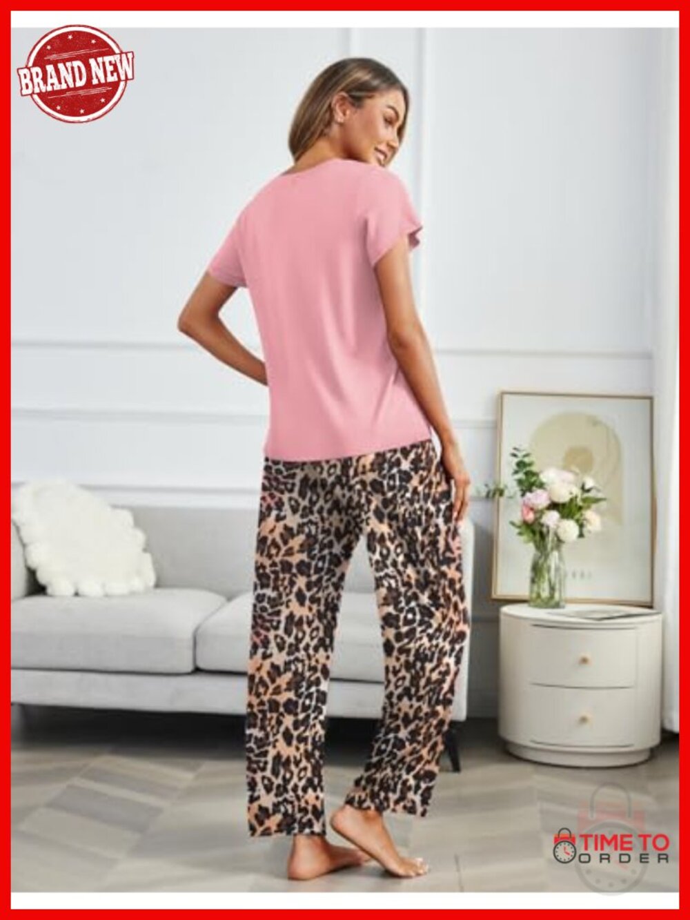 2 Pack Pajamas Set Short Sleeve Sleepwear Top and Pants Soft Lounge Sets with - Picture 5 of 6